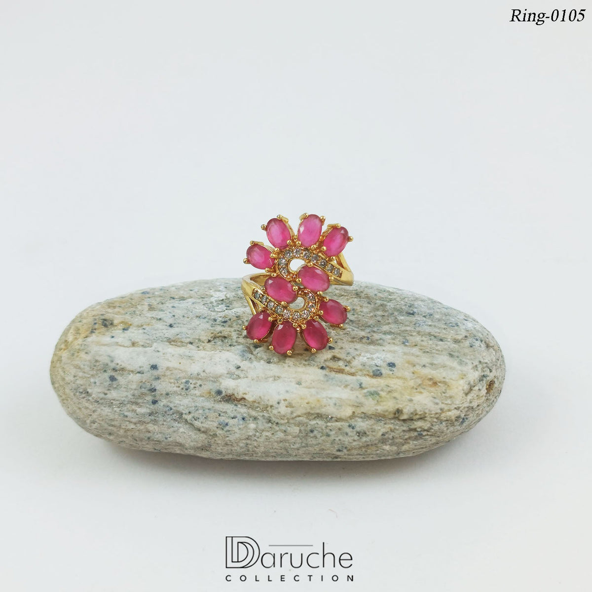 Gold Plated Pink Cubic Zircon Stone Adjustable Ring