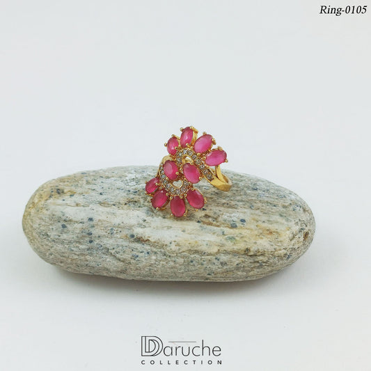 Gold Plated Pink Cubic Zircon Stone Adjustable Ring