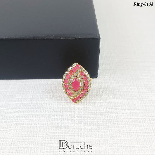 Gold Plated Pink Cubic Zircon Stone Adjustable Ring