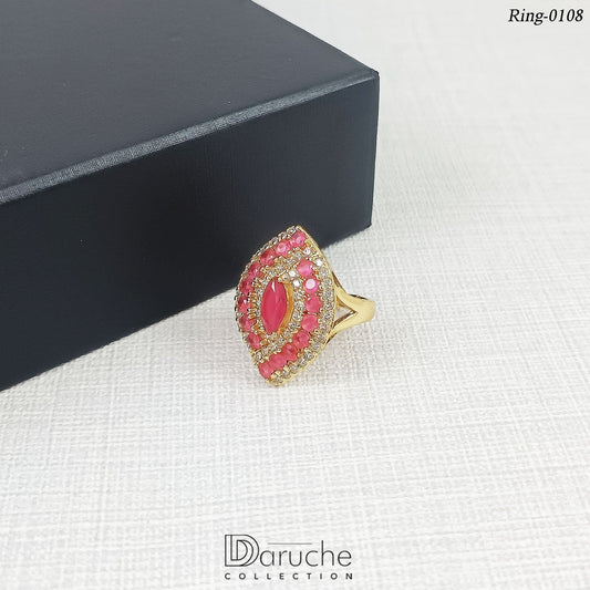 Gold Plated Pink Cubic Zircon Stone Adjustable Ring