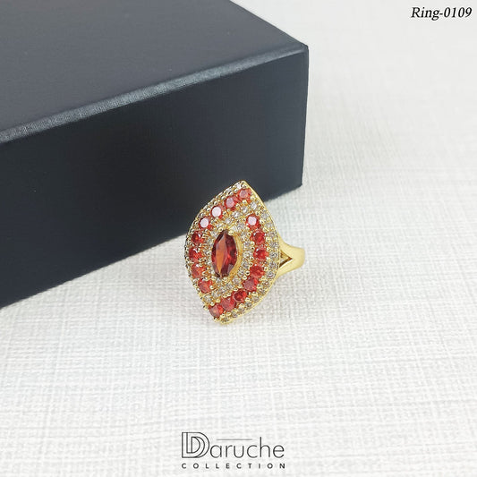 Gold Plated Berry Brown Cubic Zircon Stone Adjustable Ring