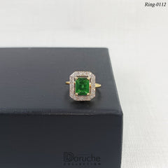 Silver Plated Green Gemstone Adjustable Finger Ring