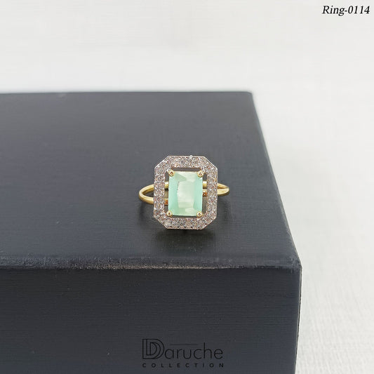 Silver Plated Mint Green Gemstone Adjustable Finger Ring